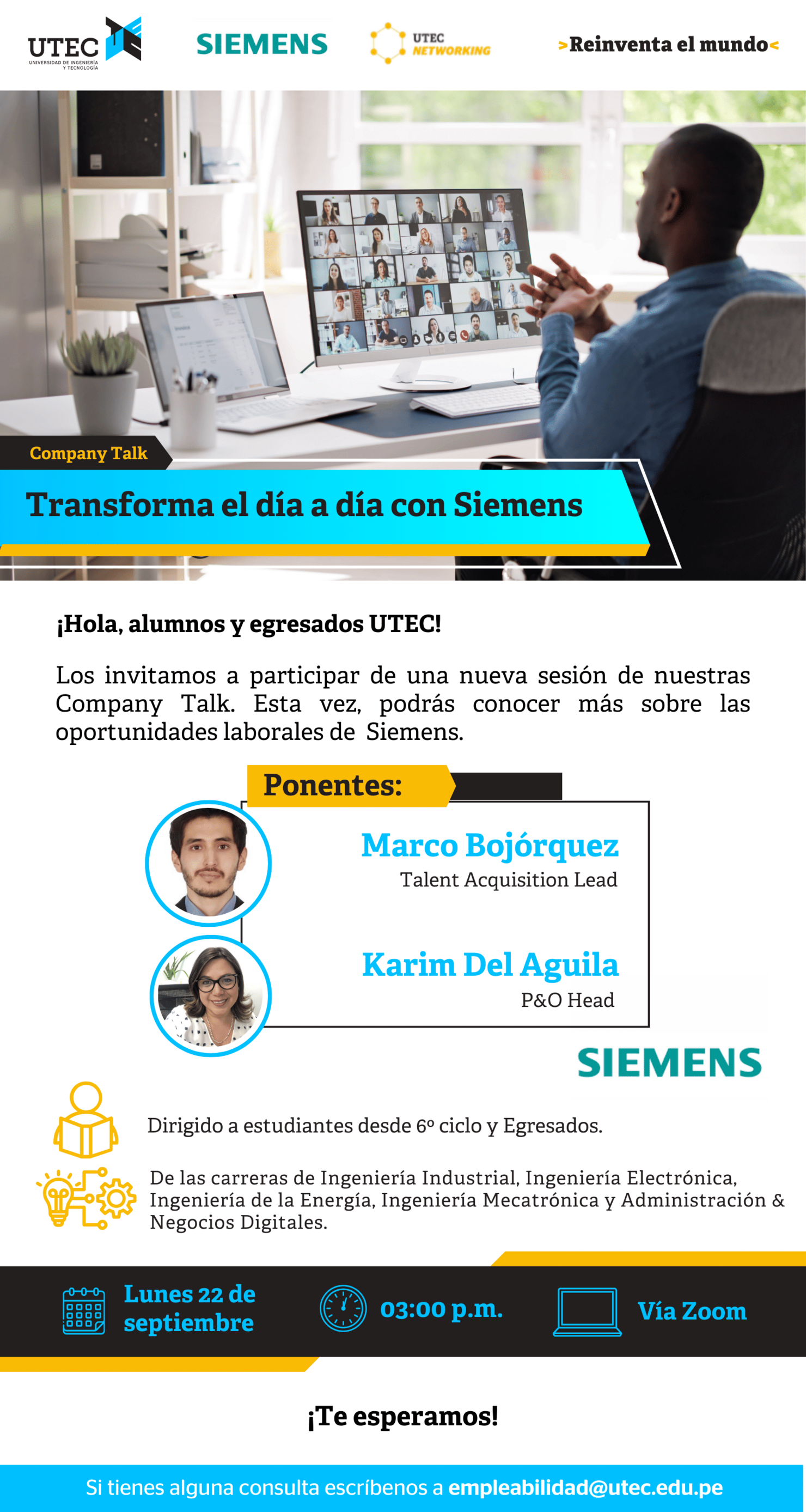 [SIEMENS - Transforma el día a día con Siemens  ]   Lunes 22/09 a las 03:00 pm