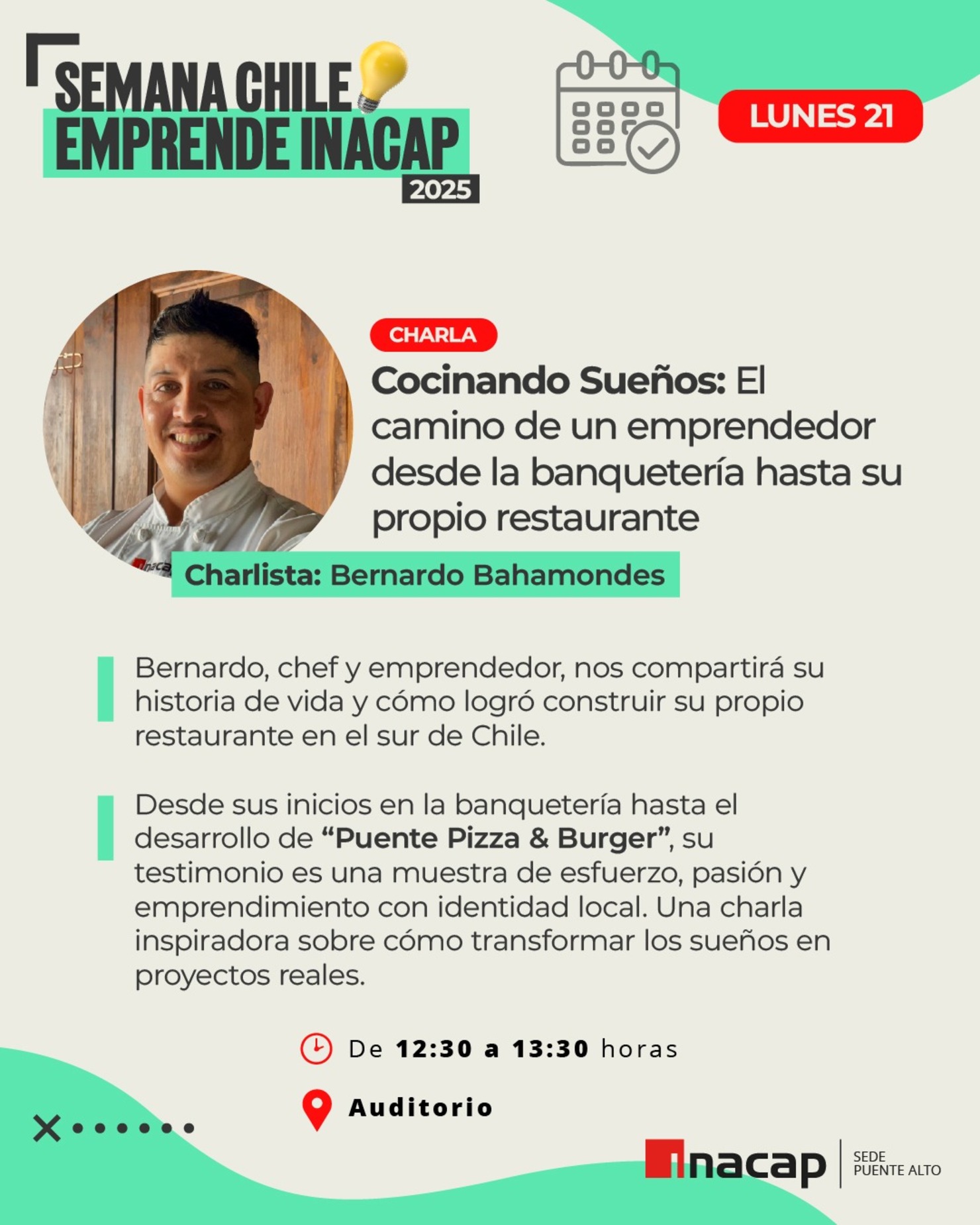 Charla: Cocinando Sueños con Bernardo Bahamondes