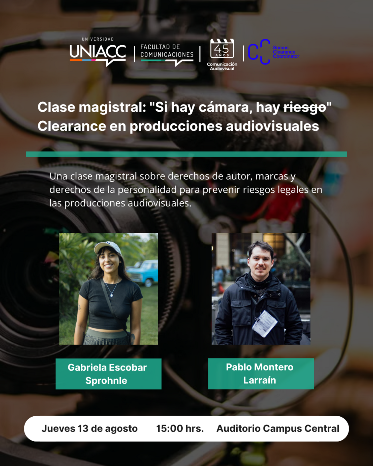 Clase magistral: "Si hay cámara, hay riesgo" Clearance en producciones audiovisuales