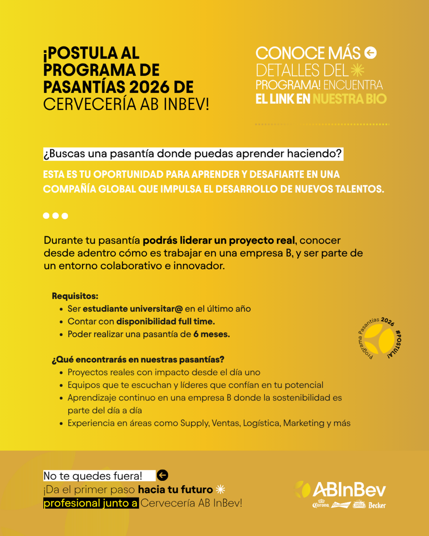 Convocatoria Programa de Pasantías 2026 de ABInBev