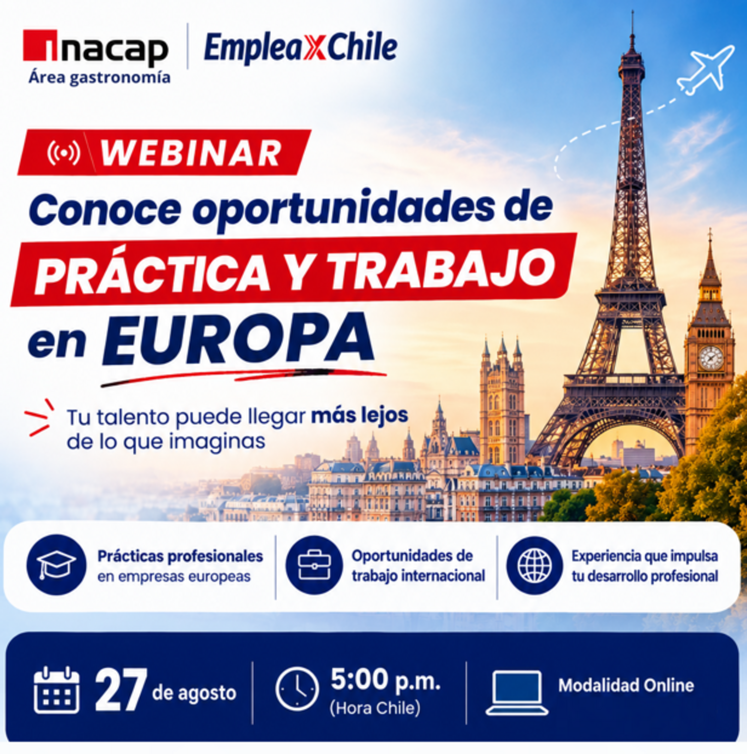 Webinar:  Conoce oportunidades de práctica y trabajo en Europa