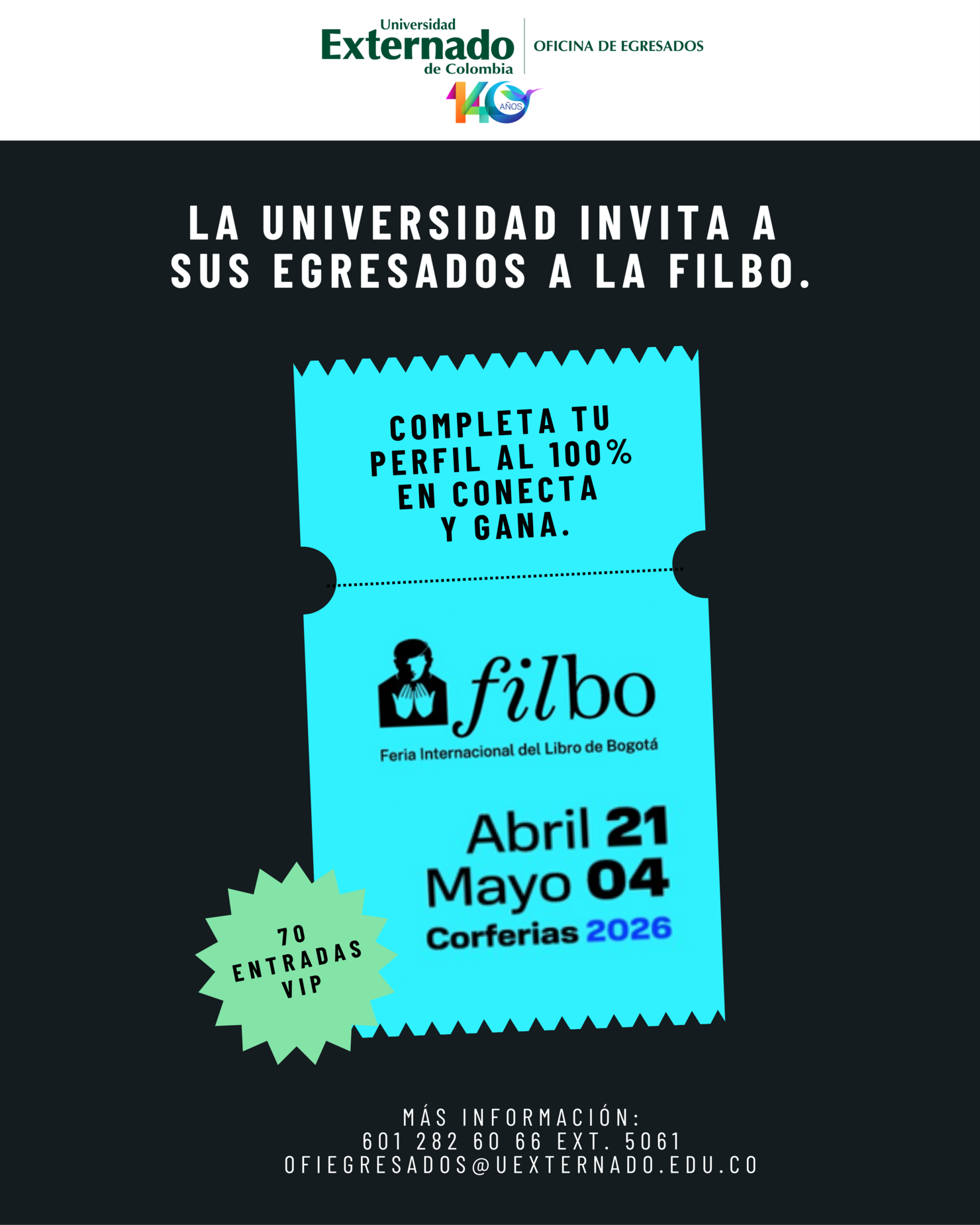 Gana una invitación VIP a la FILBo 2026 completando tu perfil en Conecta