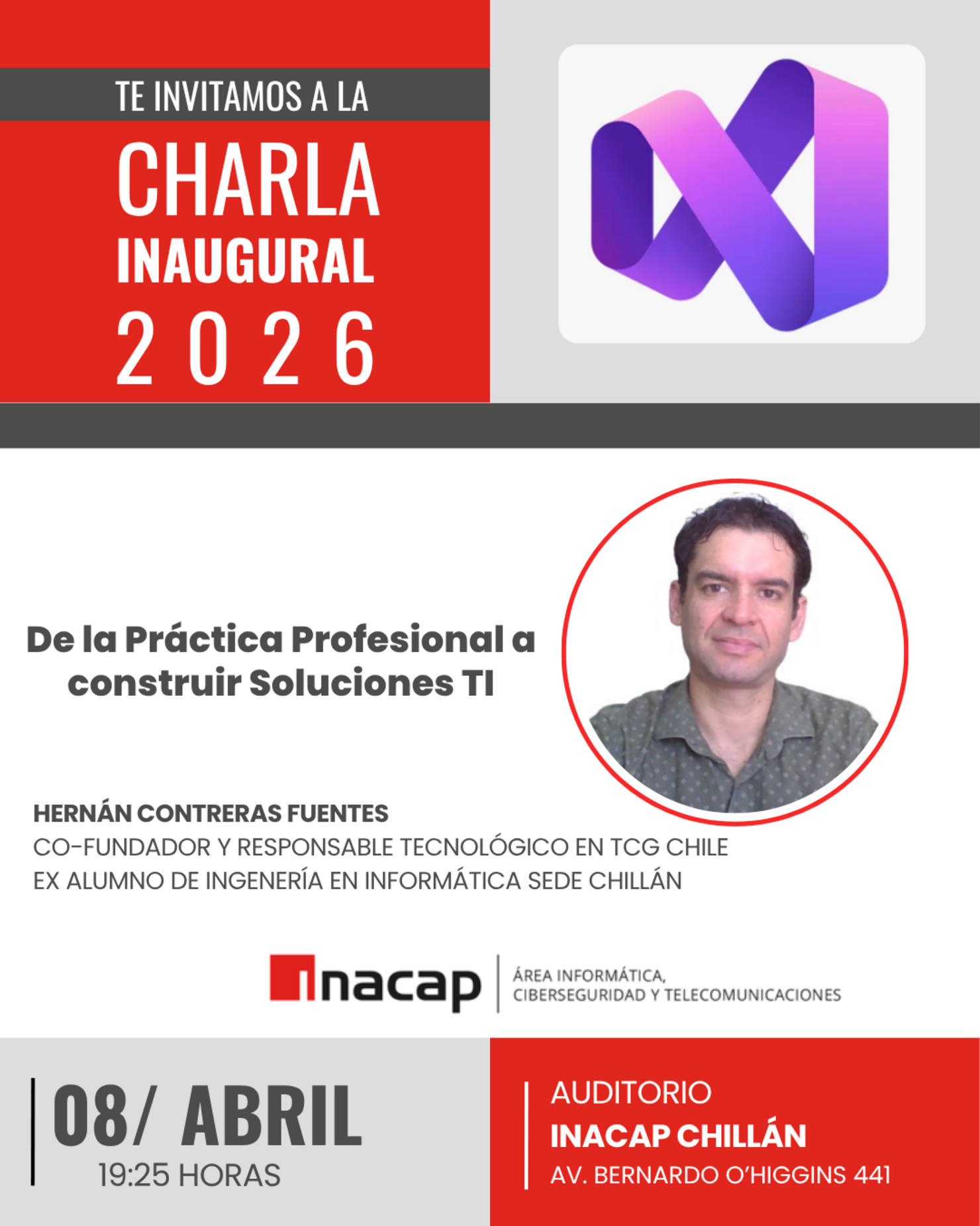 Charla: “De la Práctica Profesional a la Construcción de Soluciones TI” (Jornada vespertina)