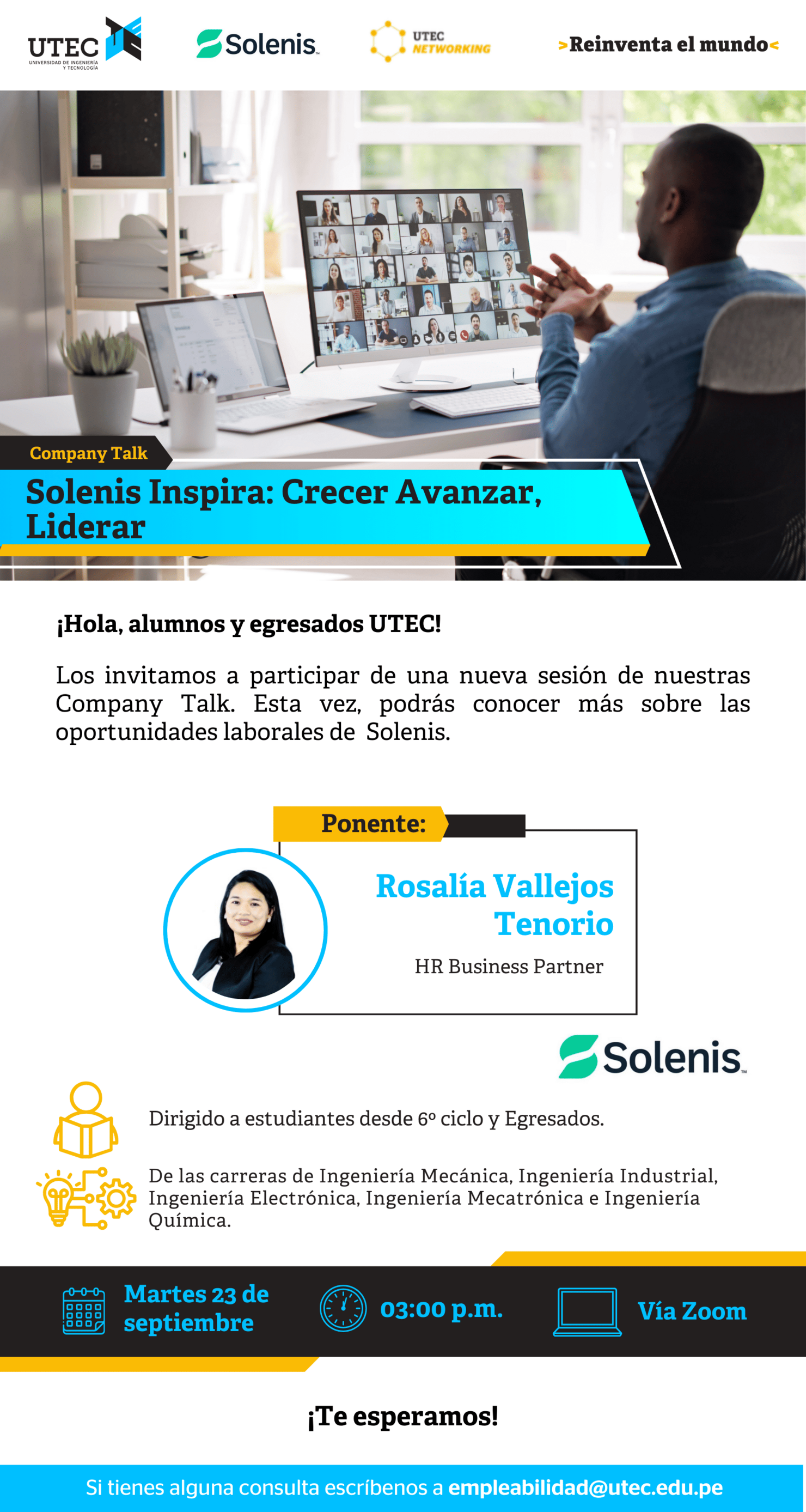 [SOLENIS - Solenis Inspira: Crecer Avanzar, Liderar ] Martes 23/09 a las 03:00 pm