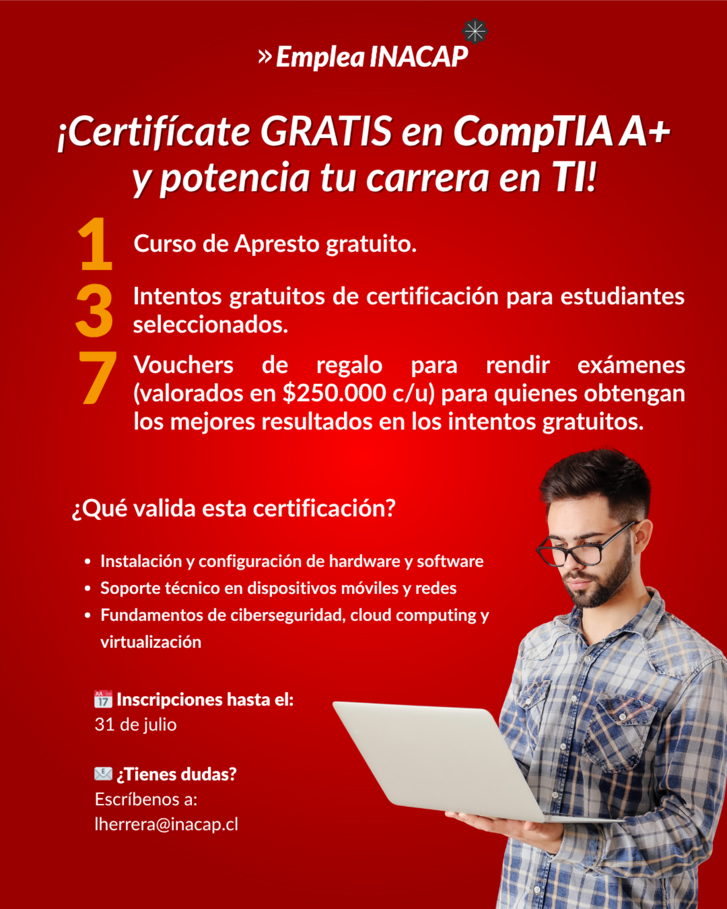 Certifícate en CompTIA A+ con curso de apresto gratuito