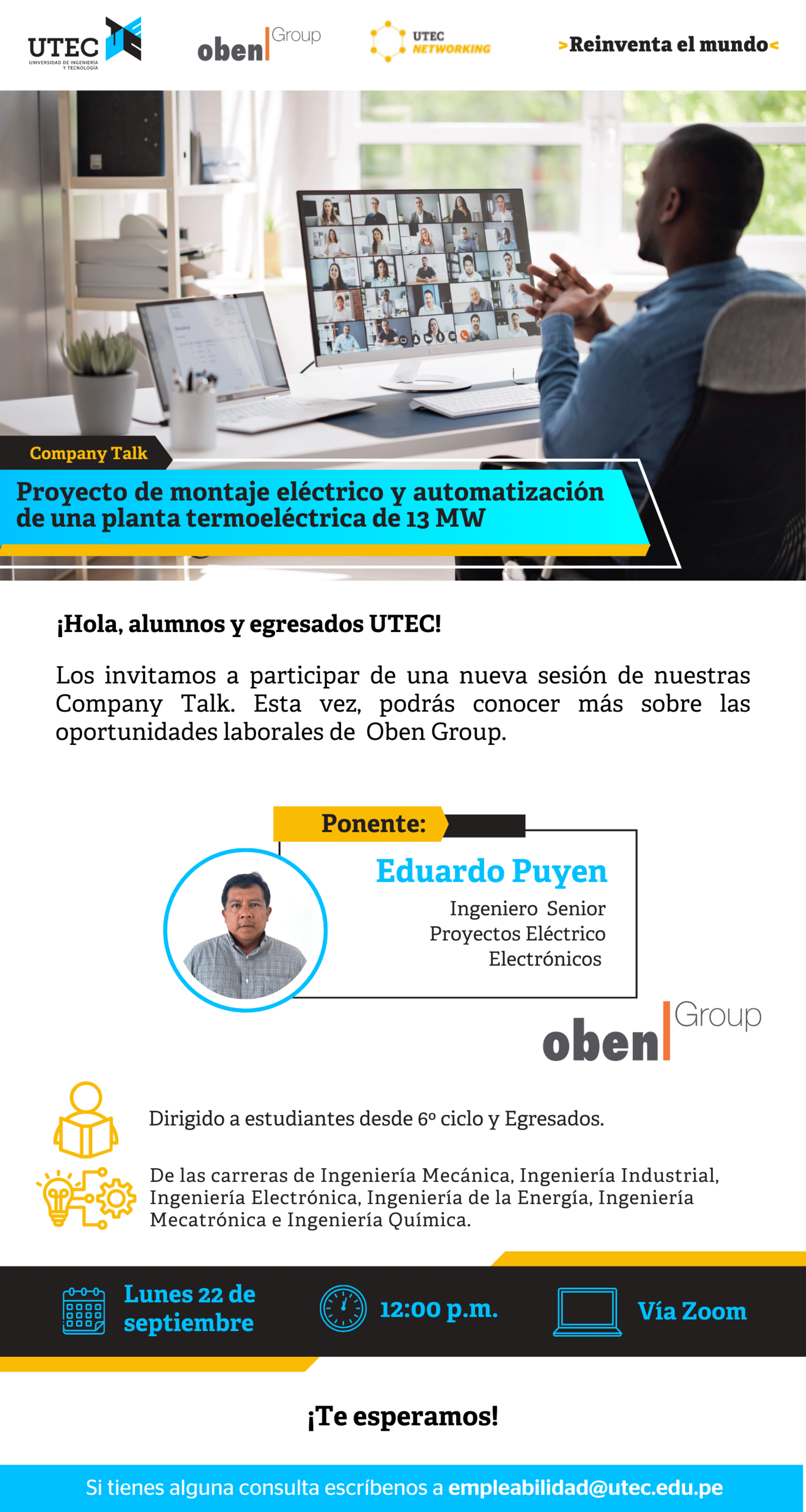 [OBEN GROUP - Clase de maestra: "Proyecto de montaje eléctrico y automatización de una planta termoeléctrica de 13 MW"] Lunes 22/09 a las 12:00 pm