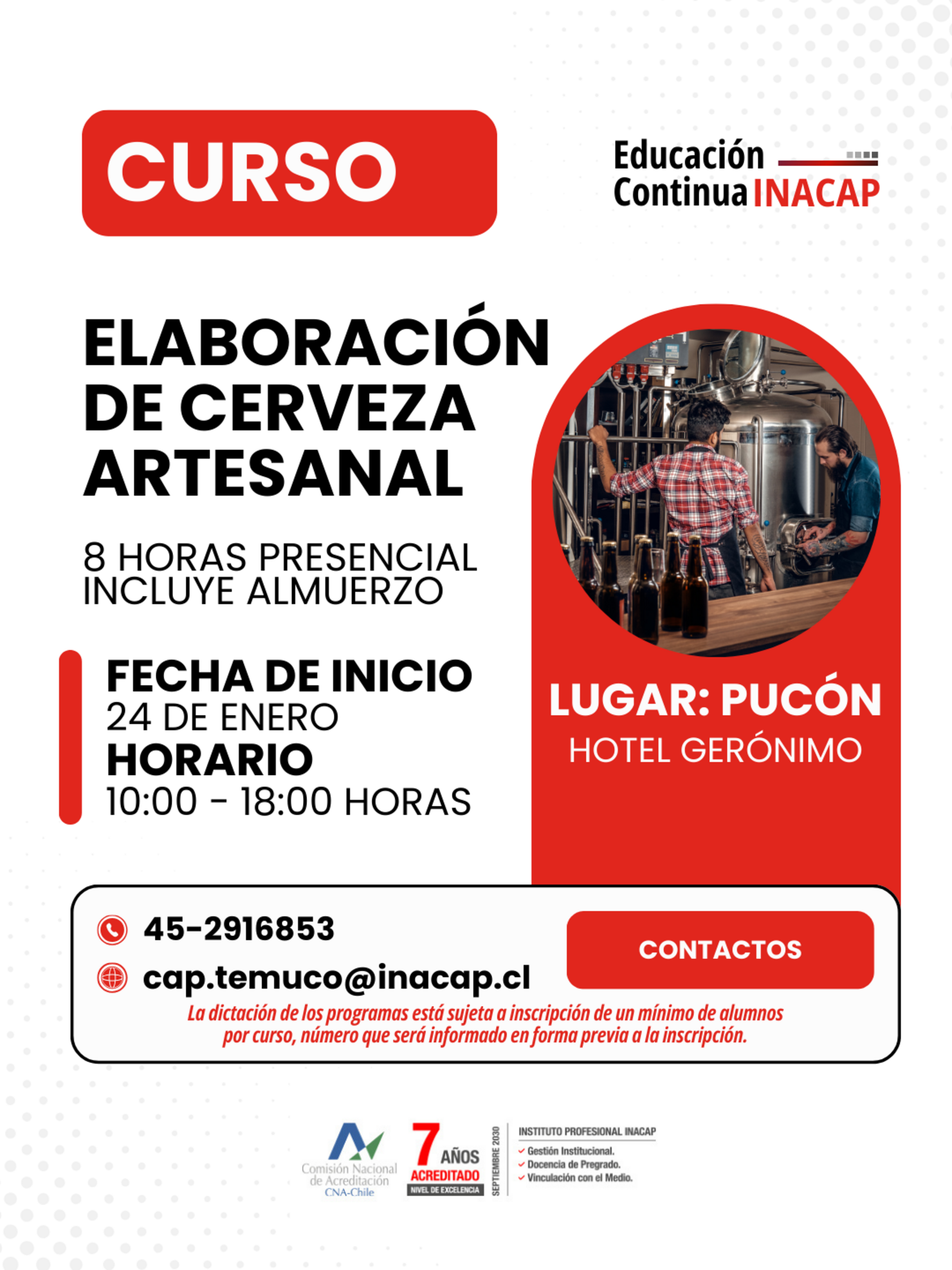 CURSO TÉCNICAS BÁSICAS DE ELABORACIÓN DE CERVEZA ARTESANAL PUCÓN