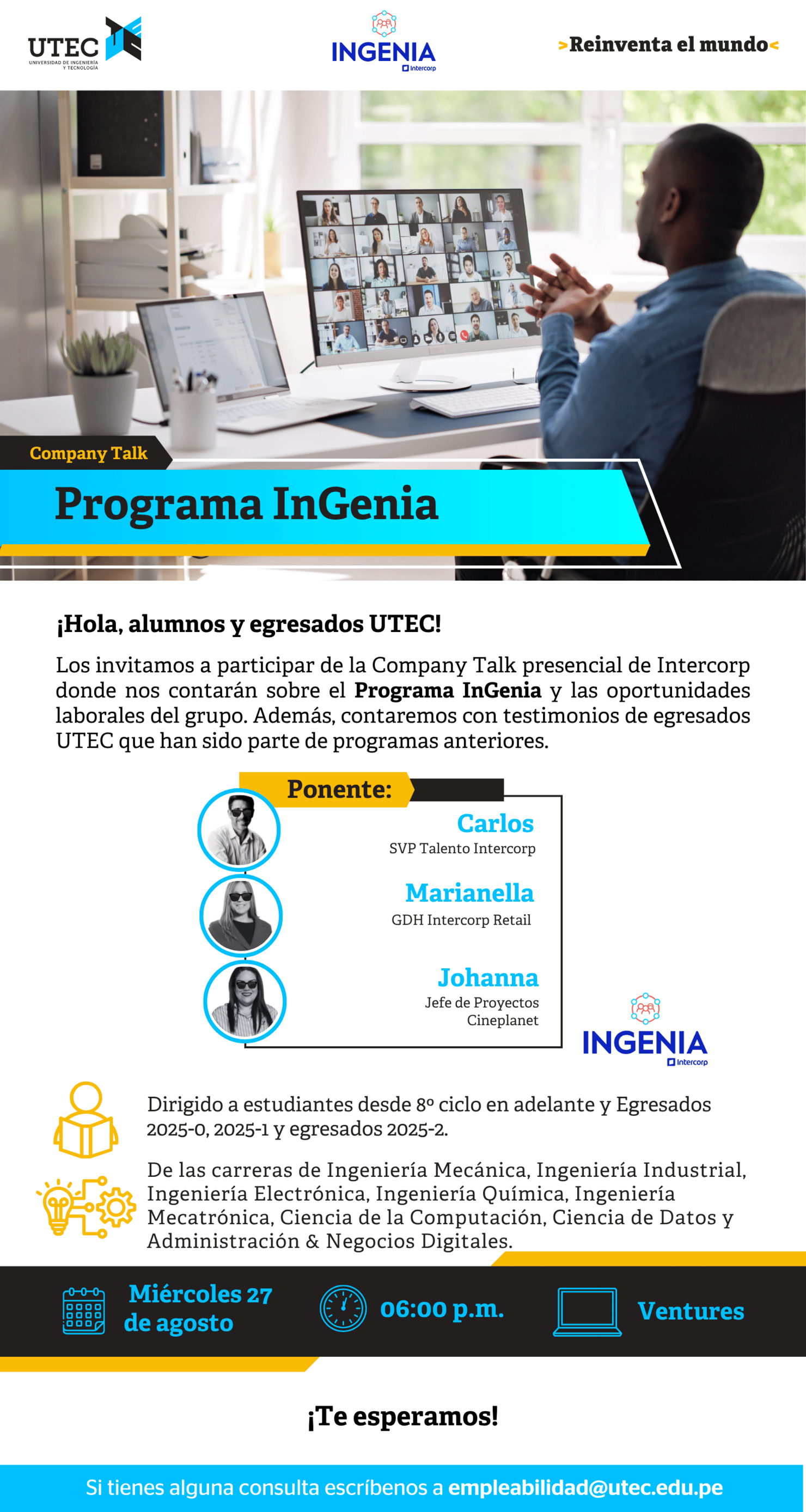 Company Talk Presencial InGenia - Miércoles 27 de Agosto - 06:00 pm