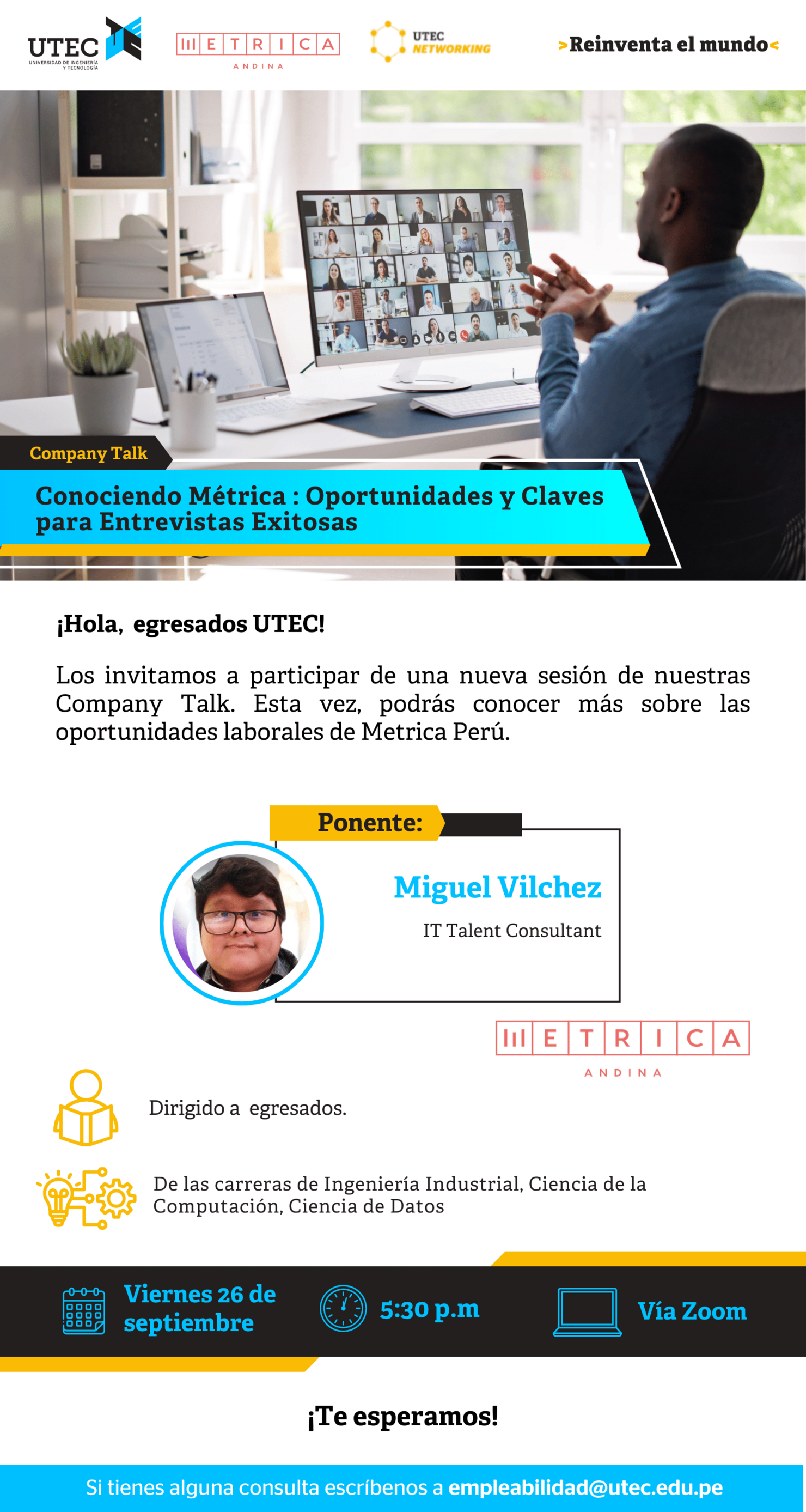 [ METRICA - Conociendo Métrica Perú: Oportunidades, Valor como Empleador y Claves para Entrevistas Exitosas] Viernes 26/09 a las 05:30 pm
