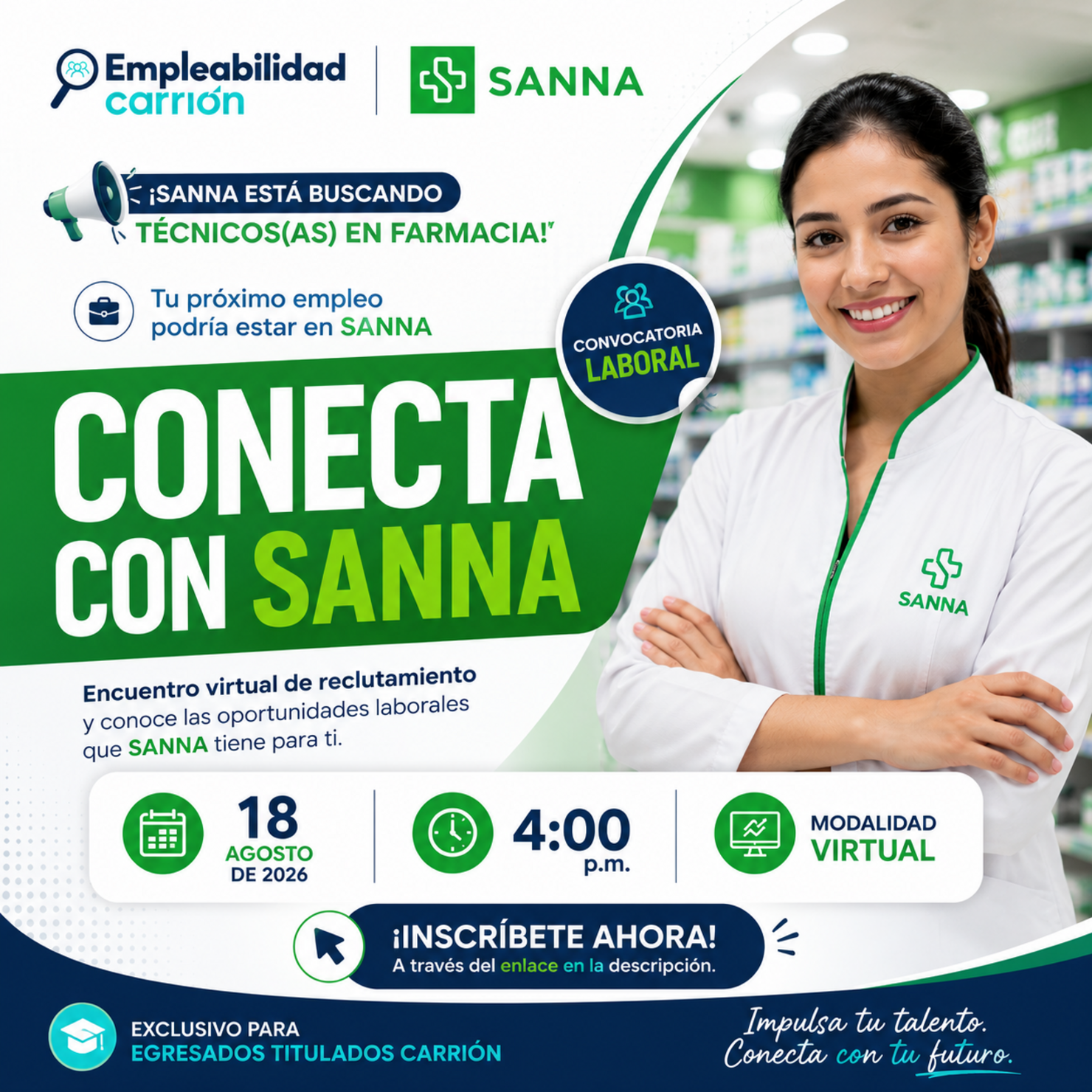 📢 ¡SANNA está buscando Técnicos(as) de Farmacia!💚
