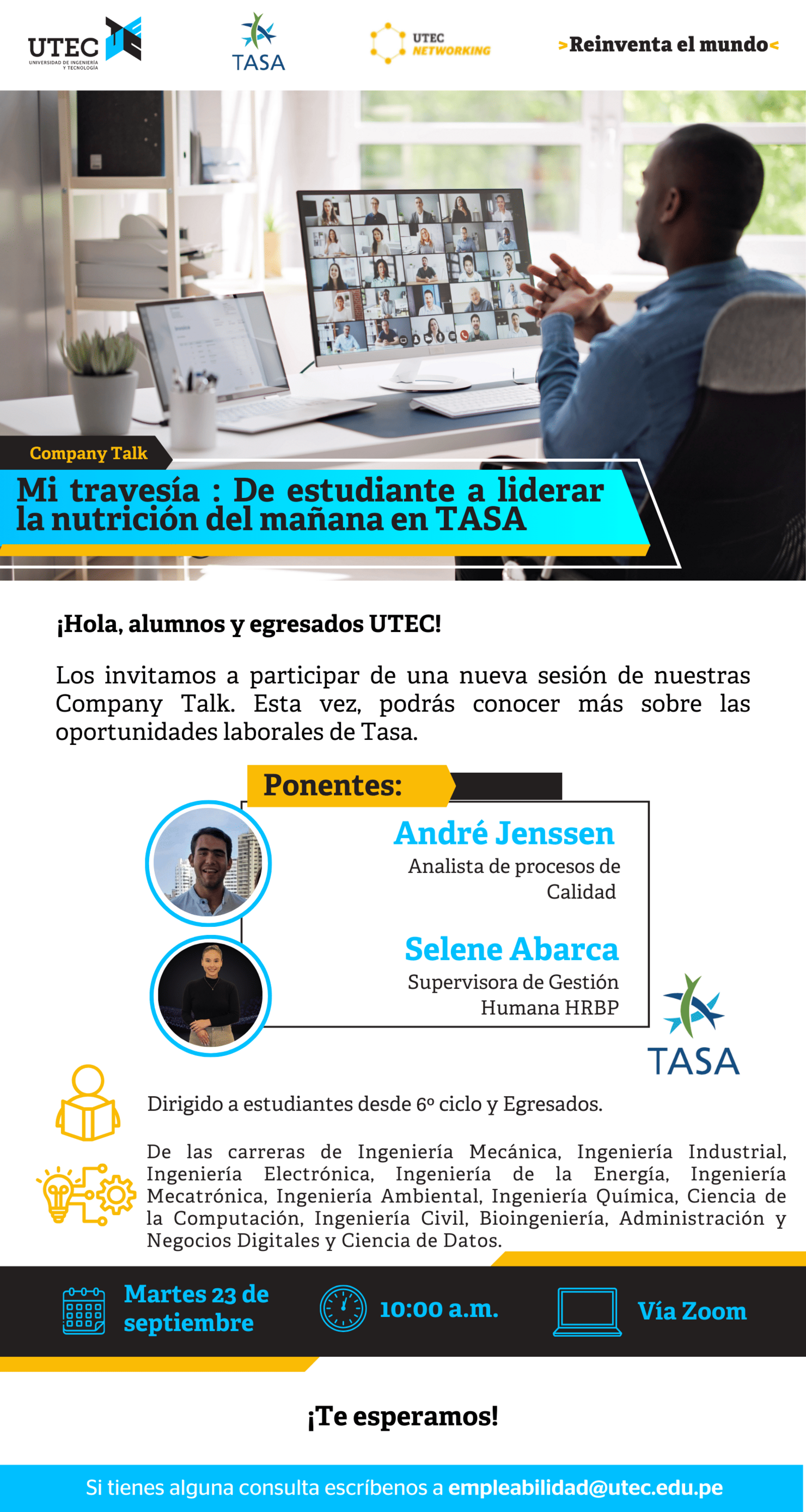 [TASA - Mi travesía : De estudiante a liderar la nutrición del mañana en TASA ] Martes 23/09 a las 10:00 am