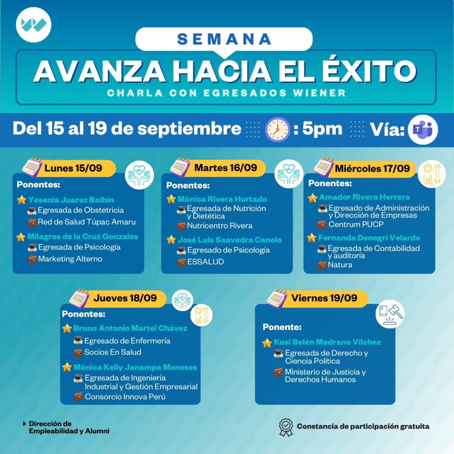 SEMANA AVANZA HACIA EL ÉXITO - CHARLA CON EGRESADOS WIENER 🎓