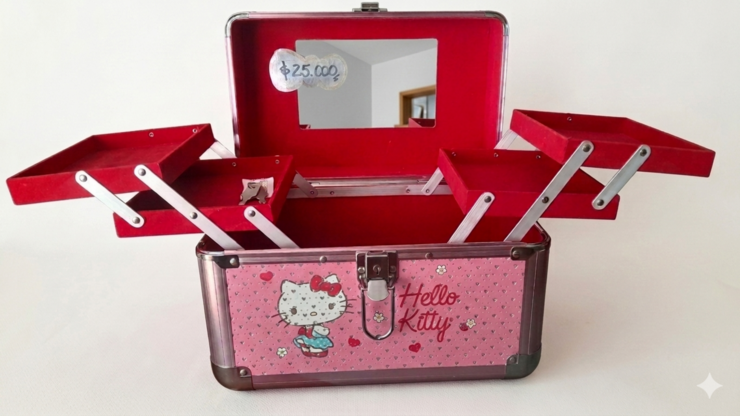 Maleta maquillaje con espejo, compartimientos y llave