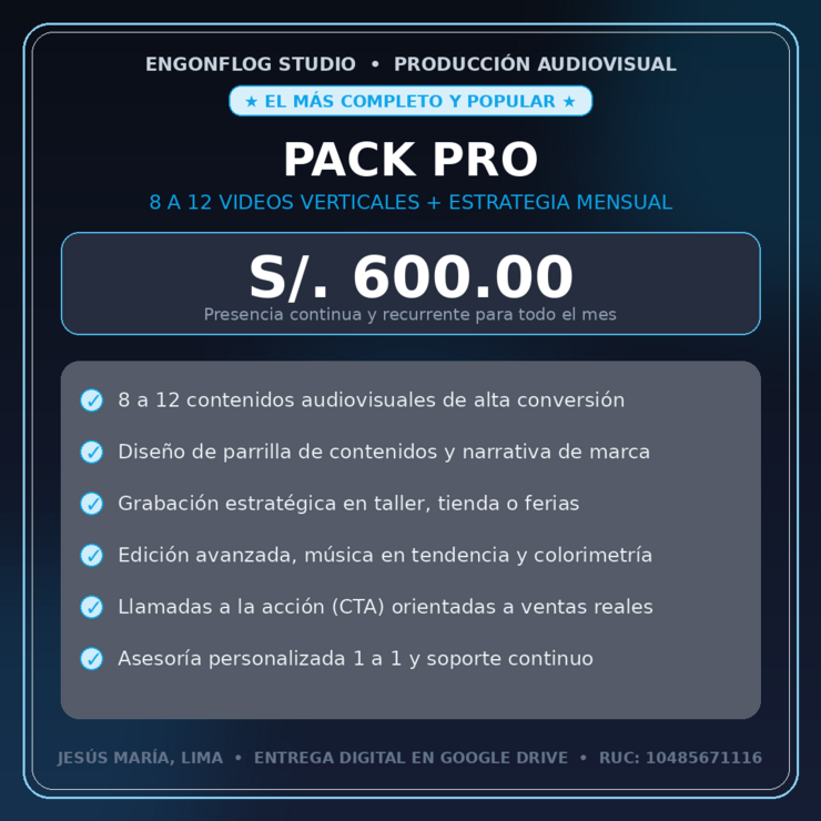 Pack Pro Mensual: 8 a 12 Videos + Estrategia